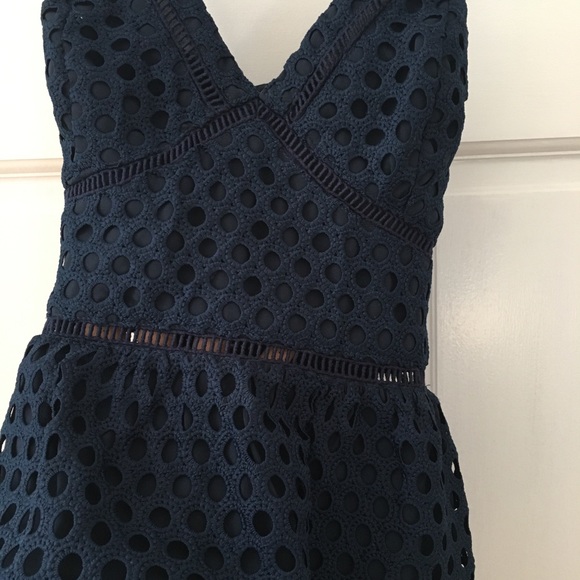 Abercrombie & Fitch Eyelet Spaghetti Straps Mini Navy Blue Dress - Picture 3 of 10
